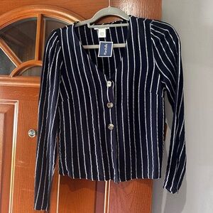 Blue & White medium linen blend shirt size M